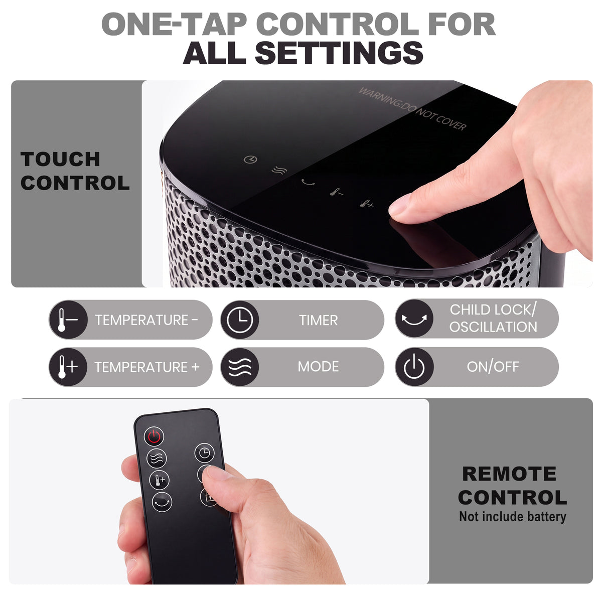 JIOABL Square Desktop Heater | 1500W, 5 Working Modes, 70° Oscillation, Quiet, Tip-Over and Overheat Safety Protection