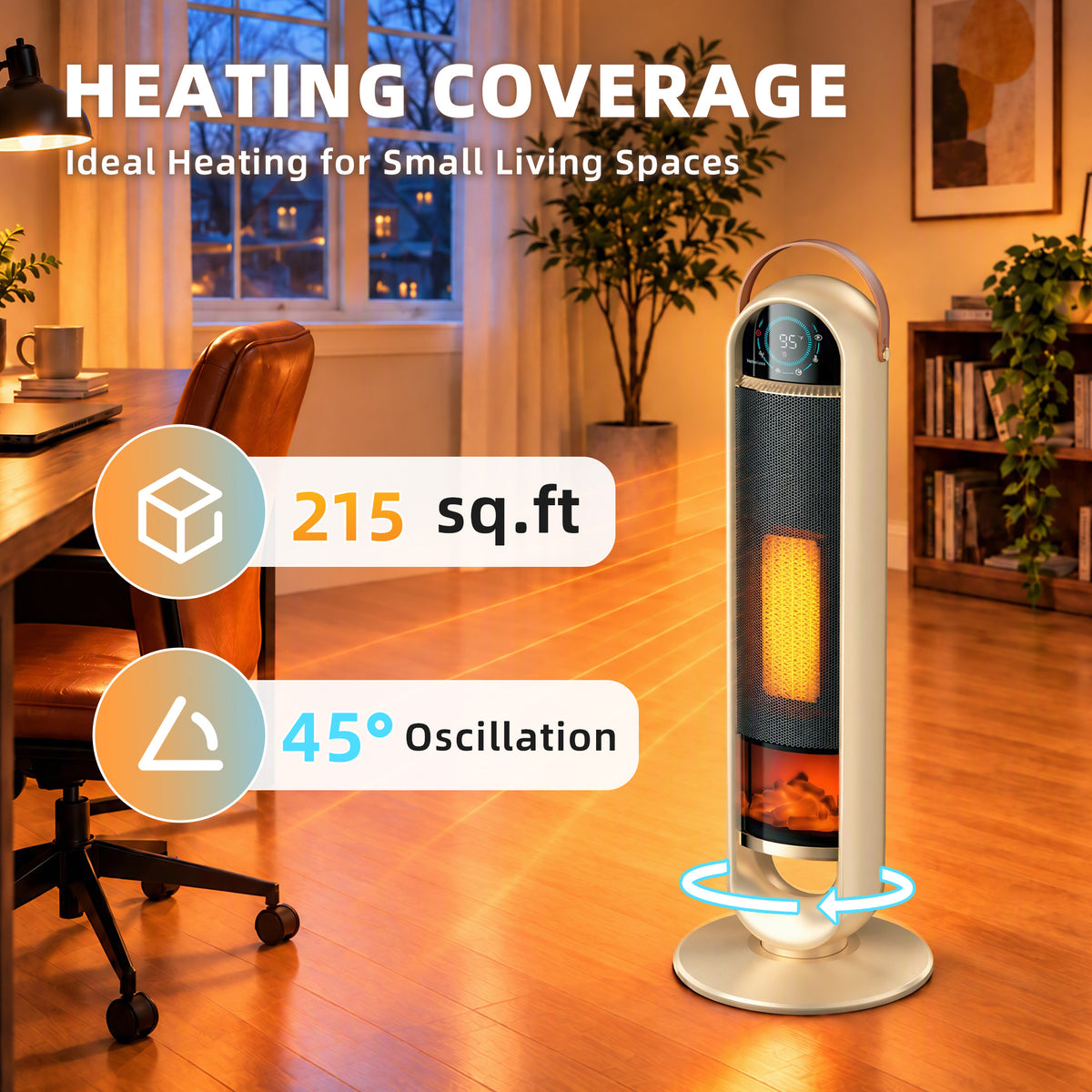 JIOABL Tall Tower Flame Heater with Light | 1500W, 4 Functions, 3s Quick Heat, 2 Heat Settings, Low Noise, Oscillation & Timer
