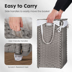 JIOABL Laundry Hamper with Lid, Clothes Hamper with Removable Liner Bags, Synthetic Rattan Laundry Basket for Clothes Toys in Bathroom Bedroom