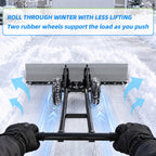 JIOABL 36 inch Snow Pusher with Wheels, Galvanized Steel Snow Plow, Adjustable Blade Angle & Handle for Driveway, Sidewalk & Walkway