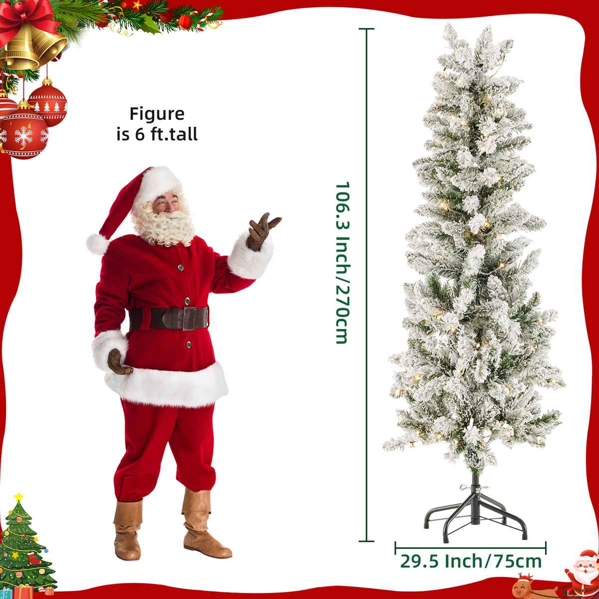 JIOABL Pre-Lit Fraser Fir Pencil Artificial Christmas Tree, Offering 8 Warm Light Modes