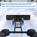JIOABL 36 inch Snow Pusher with Wheels, Galvanized Steel Snow Plow, Adjustable Blade Angle & Handle for Driveway, Sidewalk & Walkway