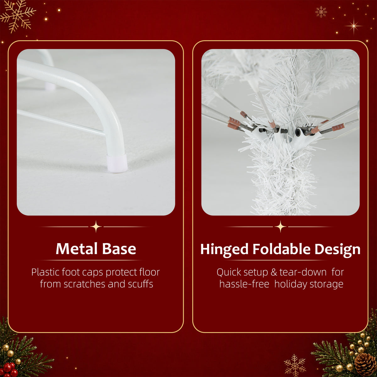 JIOABL Pre-Lit Artificial Christmas Tree, Pre Strung LED Lights, Indoor Xmas Holiday Decor with Metal Stand