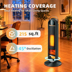 JIOABL Tall Tower Flame Heater with Light | 1500W, 4 Functions, 3s Quick Heat, 2 Heat Settings, Low Noise, Oscillation & Timer