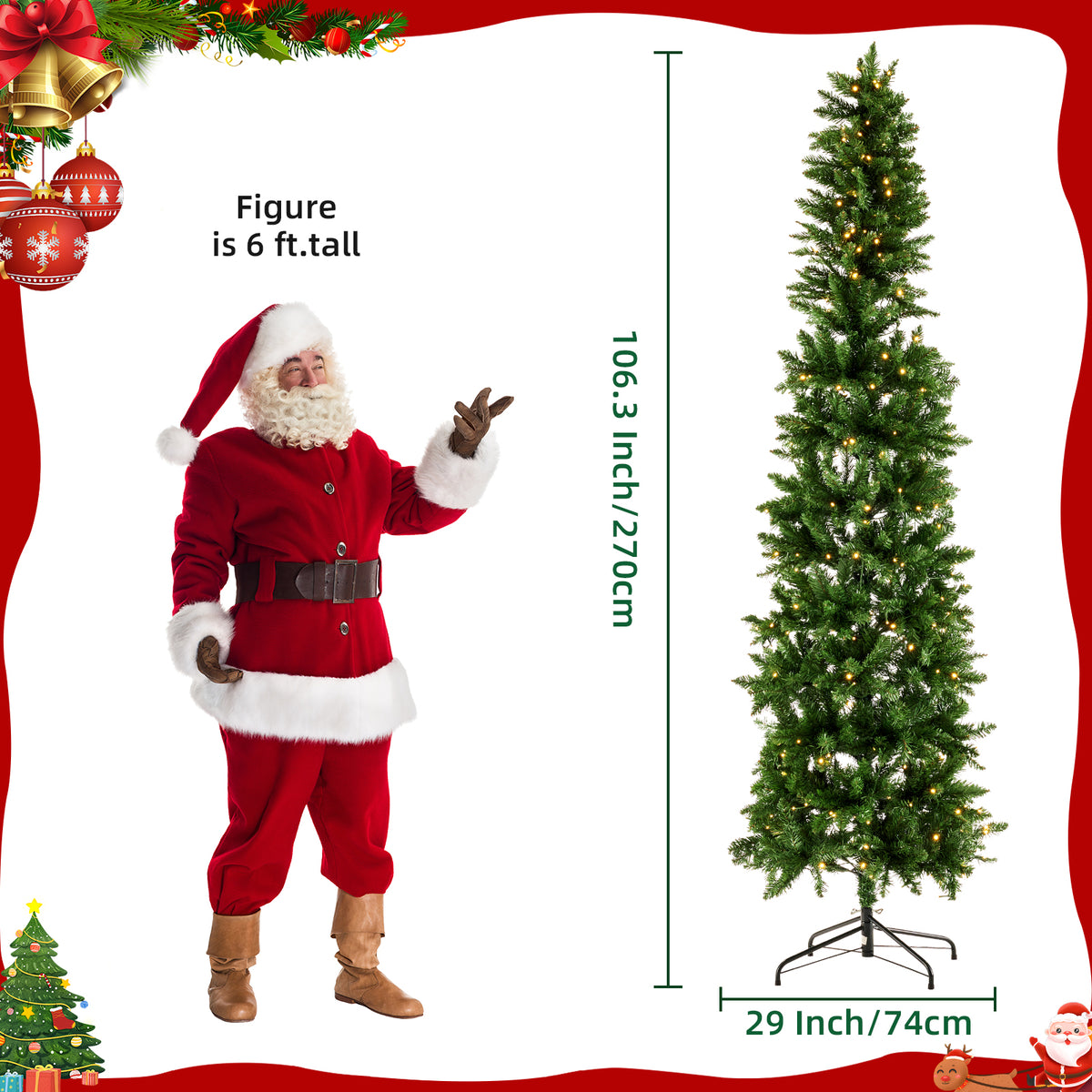 JIOABL Pre-Lit Fraser Fir Pencil Artificial Christmas Tree, Offering 8 Warm Light Modes