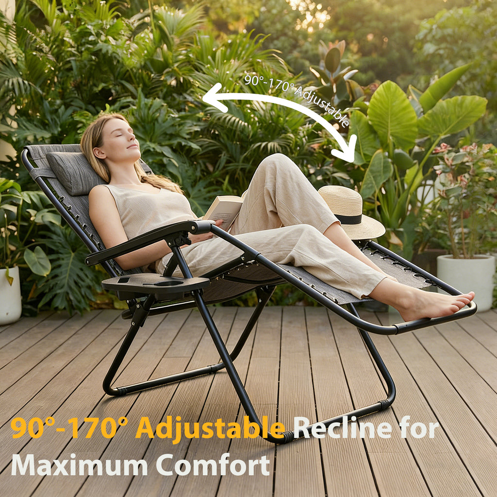 JIOABL 2pcs Adjustable Zero Gravity Chair with Pillow and Cup Holder,Patio Outdoor Foldable Lawn Lounge Chairs, Metal