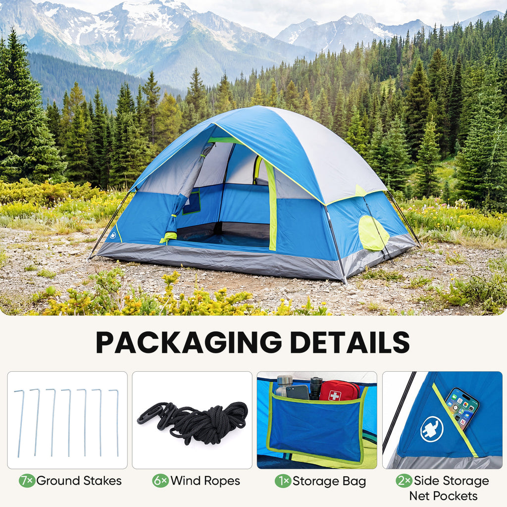 JIOABL Dome Camping Tent, Waterproof Polyester with Rainfly, Easy Setup, Ventilated Windows & Skylights, Portable Backpacking Tent