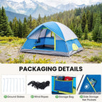 JIOABL Dome Camping Tent, Waterproof Polyester with Rainfly, Easy Setup, Ventilated Windows & Skylights, Portable Backpacking Tent