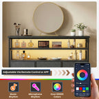 JIOABL TV Stand with 6 Fabric Drawers & Power Outlet, LED TV Console with USB & Type-C, Storage Dresser for Living Room