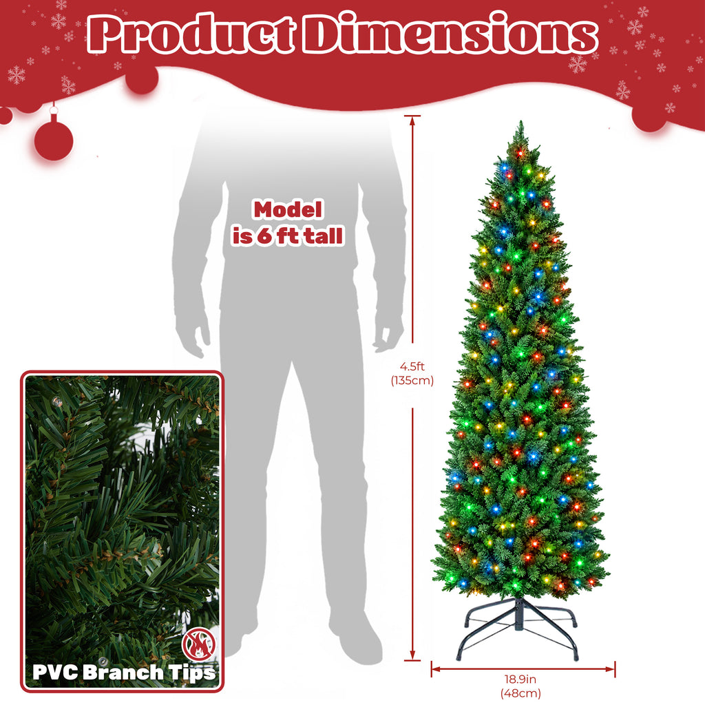 JIOABL Pre-Lit Fraser Fir Pencil Artificial Christmas Tree, Premium Multicolor LED Lights