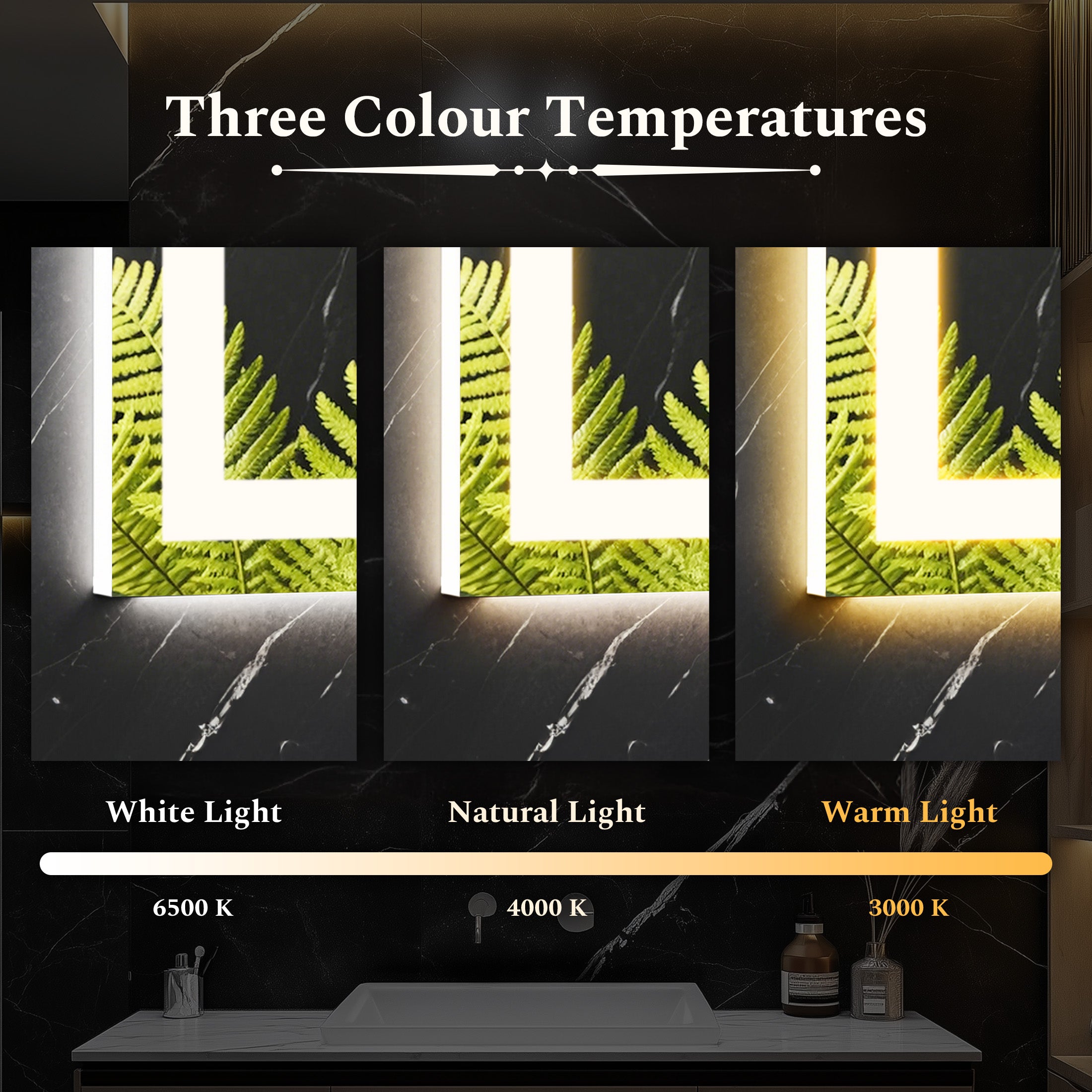 JIOABL LED Bathroom Mirror with Stepless Dimmable Wall Mirrors with Anti-Fog, Vanity Mirror with 3 Color Modes, Shatter-Proof, Bathroom Mirror with LED Lights