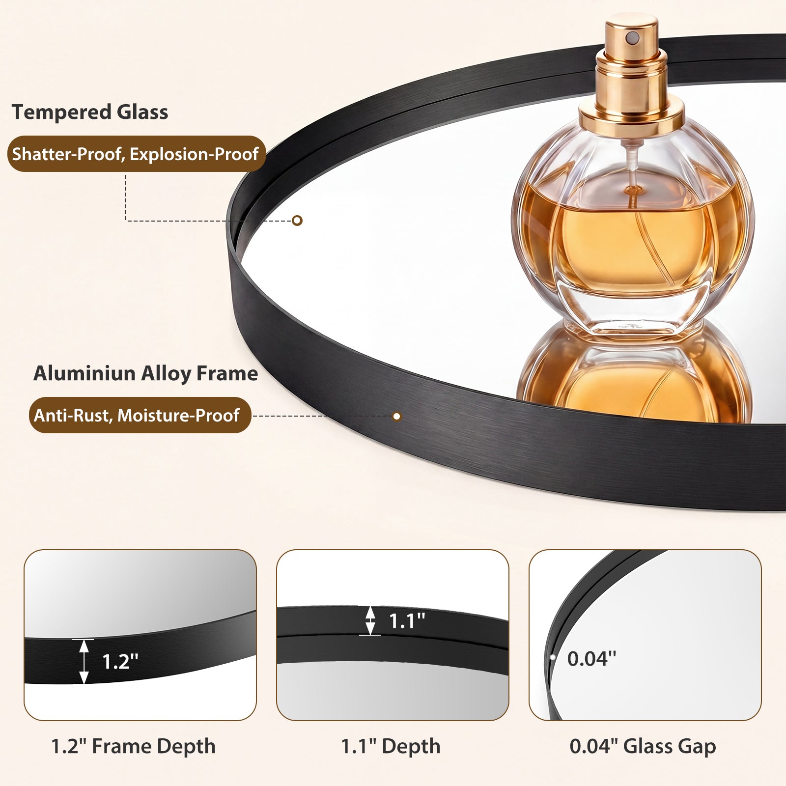 JIOABL Fluted Round Wall Mirror, HD Crystal Clear Bright Reflection with Premium Aluminum Alloy Frame, Hallway, Living Room, Bathroom