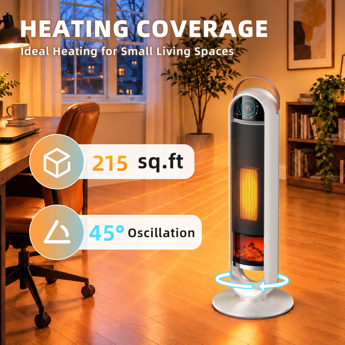 JIOABL Tall Tower Flame Heater with Light | 1500W, 4 Functions, 3s Quick Heat, 2 Heat Settings, Low Noise, Oscillation & Timer