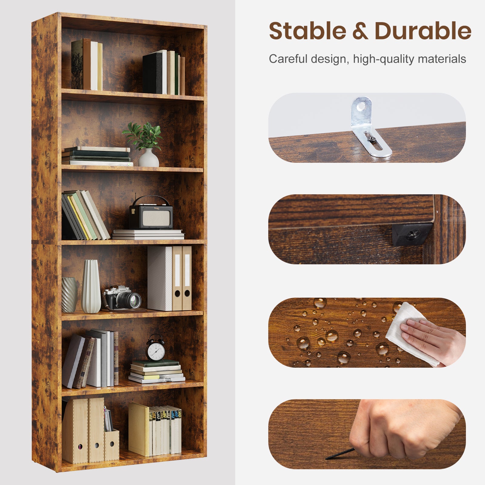 JIOABL Bookcase, 53 Inch Large Storage Tall Standing Bookshelf with Adjustable Shelves for Home Office, Living Room, Bed Room
