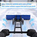 JIOABL 36 inch Snow Pusher with Wheels, Galvanized Steel Snow Plow, Adjustable Blade Angle & Handle for Driveway, Sidewalk & Walkway