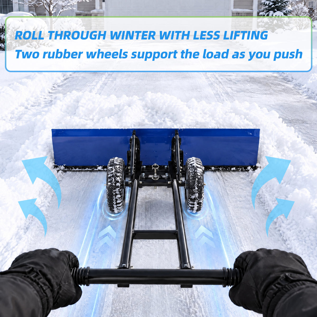 JIOABL 36 inch Snow Pusher with Wheels, Galvanized Steel Snow Plow, Adjustable Blade Angle & Handle for Driveway, Sidewalk & Walkway