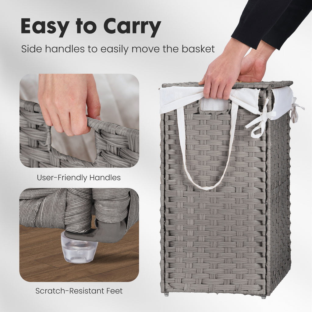 JIOABL Laundry Hamper with Lid, Clothes Hamper with Removable Liner Bags, Synthetic Rattan Laundry Basket for Clothes Toys in Bathroom Bedroom