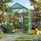 JIOABL 3-Tier Walk-In Greenhouse with PE Cover, Roll-Up Zipper Door & Side Windows, Steel Frame, Outdoor Plant Greenhouse for Garden, Patio, Green