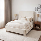 JIOABL Upholstered Platform Bed Frame with Adjustable Headboard, Teddy Fleece Fabric, No Box Spring Needed, White