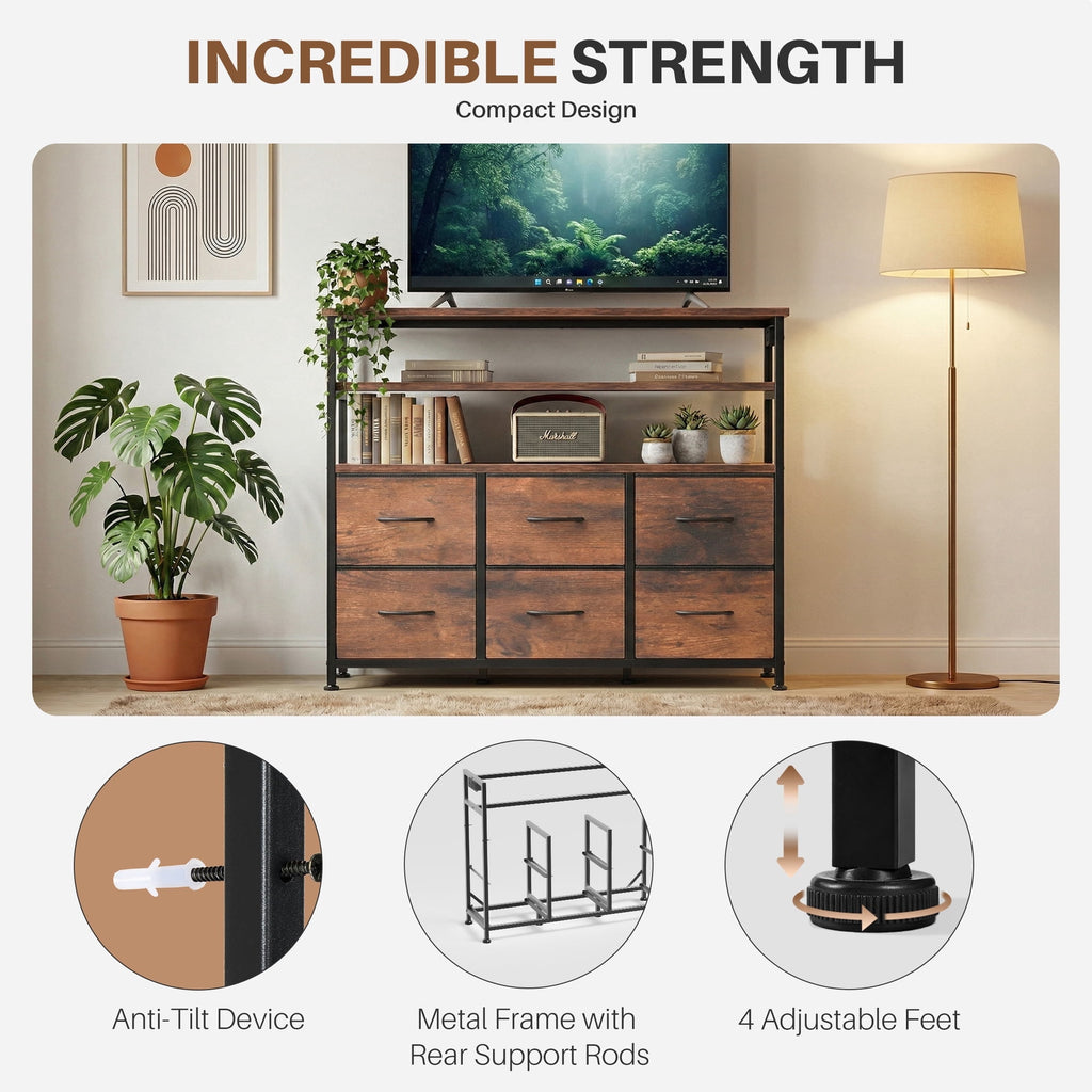 JIOABL TV Stand with  Fabric Drawers & Power Outlet, LED TV Console with USB & Type-C, Storage Dresser for Living Room