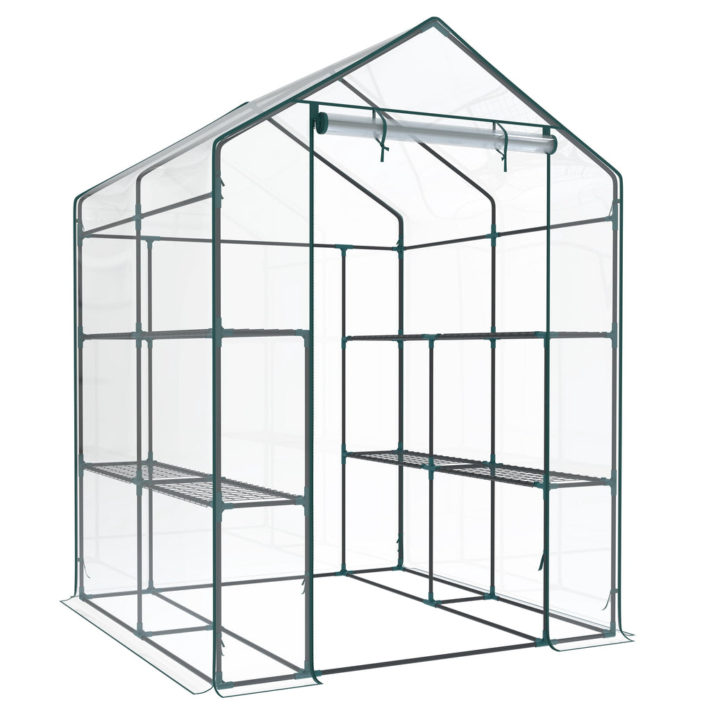 JIOABL 3-Tier Walk-In Greenhouse with PVC Cover, Roll-Up Zipper Door & Side Windows, Steel Frame, Outdoor Plant Greenhouse for Garden, Patio, Glear