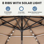 JIOABL 10FT Solar LED Patio Umbrella with Tilt & Vent, 32 LED Lights, 8 Ribs, UV-Resistant & Water-Resistant for Garden, Deck, Patio