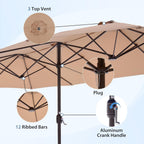 JIOABL 15FT Triple Head Patio Umbrella with Base & Sandbags, Large Outdoor Umbrella with Crank, 12 Ribs, UV-Resistant & Ventilated Canopy