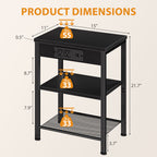JIOABL 3-Tier Side Table with USB & AC Charging Station, Adjustable Shelves, Multi-Use for Living Room & Bedroom