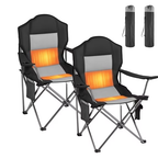 JIOABL USB Heated Camping Chair, High Back Padded Folding Chair with 3 Heat Settings, Cup Holder, 400 lbs, Black Gray