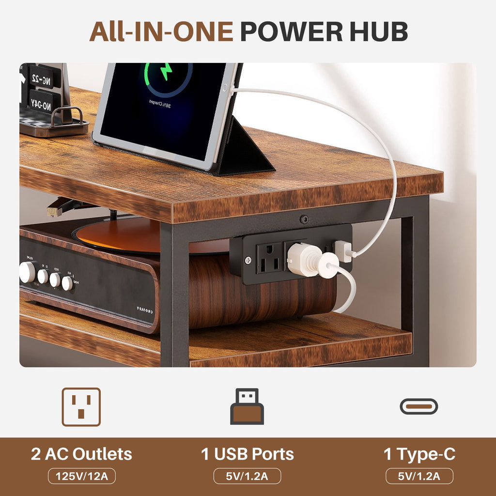 JIOABL TV Stand with  Fabric Drawers & Power Outlet, LED TV Console with USB & Type-C, Storage Dresser for Living Room