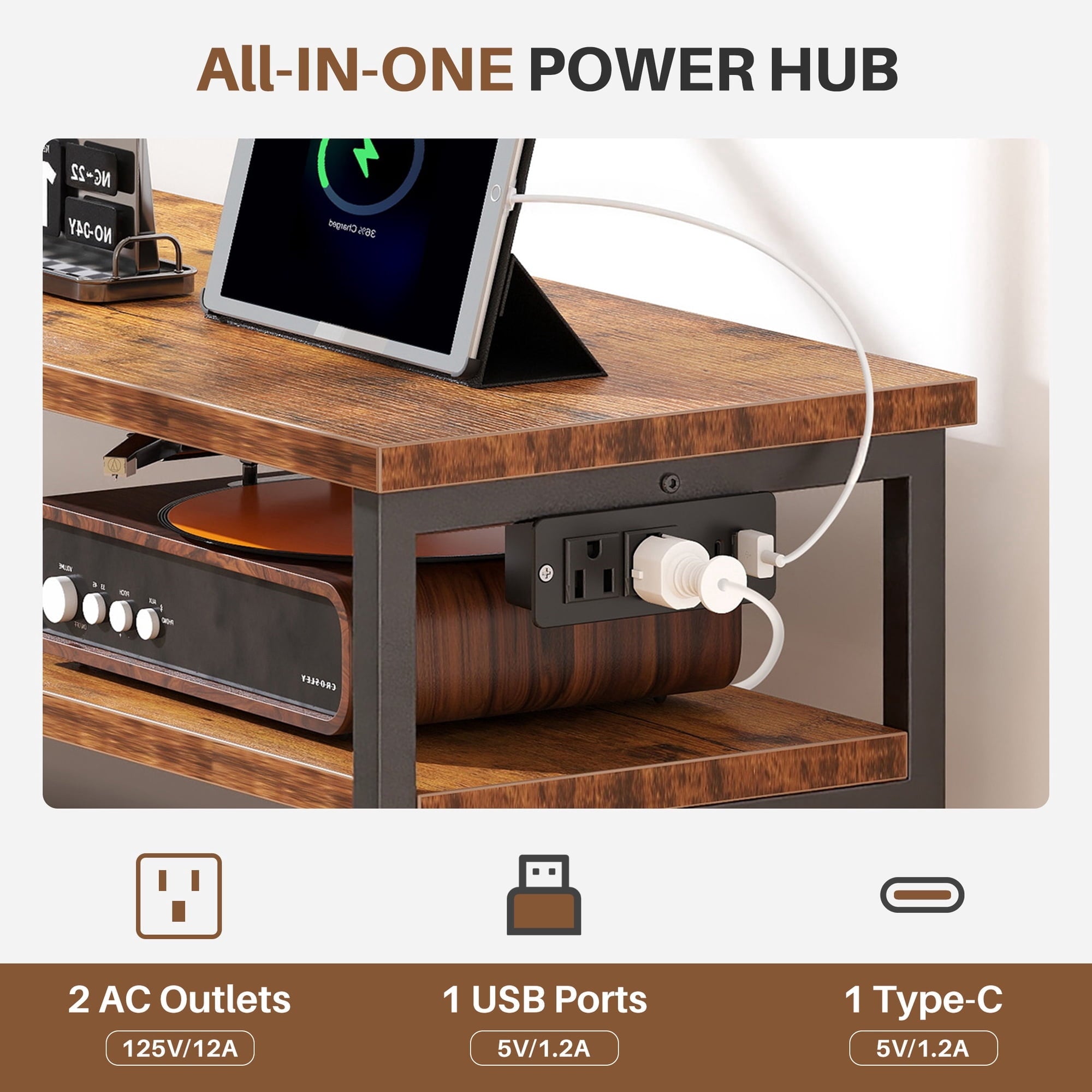 JIOABL TV Stand with  Fabric Drawers & Power Outlet, LED TV Console with USB & Type-C, Storage Dresser for Living Room
