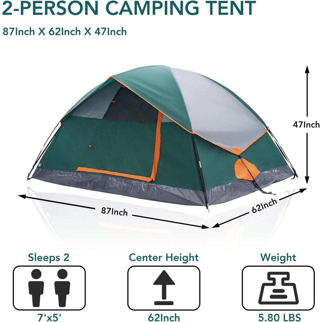 JIOABL Dome Camping Tent, Waterproof Polyester with Rainfly, Easy Setup, Ventilated Windows & Skylights, Portable Backpacking Tent