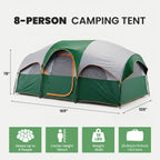 JIOABL 8 Person Camping Tent with Room Divider, Waterproof Polyester, Easy Setup, Portable with Carry Bag, Stakes & Ropes for Outdoor Camping