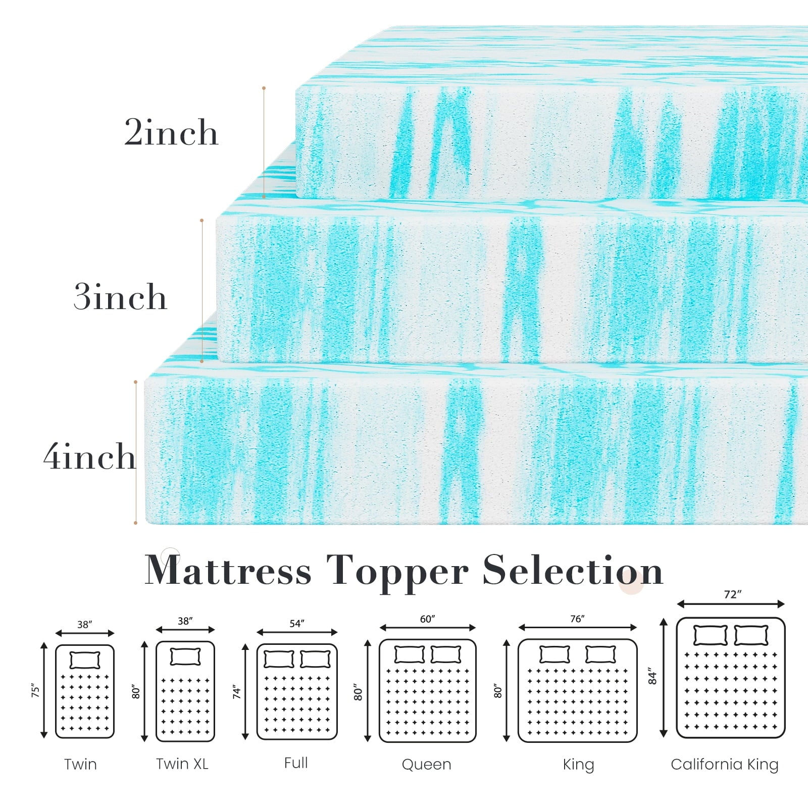 JIOABL  Memory Foam Mattress Topper with Cooling Gel, CertiPUR-US Certified, Pressure Relief & Breathable Comfort Bed Topper, Queen Size, 0 of 8     JIOABL JIOABL 4-Inch Memory Foam Mattress Topper with Cooling Gel, CertiPUR-US Certified, Pressure Relief