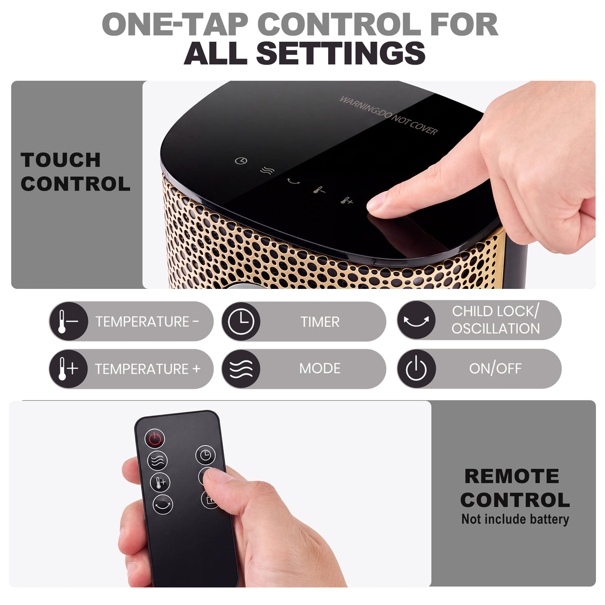JIOABL Square Desktop Heater | 1500W, 5 Working Modes, 70° Oscillation, Quiet, Tip-Over and Overheat Safety Protection
