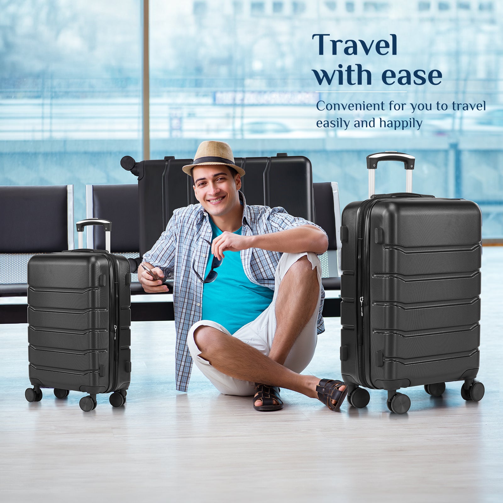 JIOABL Carry on Luggage, Hard Shell ABS Suitcase with Double Spinner Wheels, Lightweight Expandable Rolling Suit Case with TSA Lock