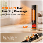 JIOABL Tall Tower Flame Heater | 1500W, 4 Functions, 3s Quick Heat, 2 Heat Settings, Low Noise, Oscillation & Timer