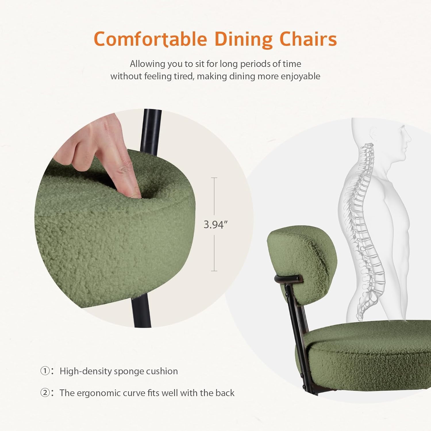 JIOABL Dining Chairs, Boucle Upholstered Kitchen Chairs with Curved Backrest & Metal Legs, Mid Century Modern Round Dining Room Chairs for Vanity, Living Room