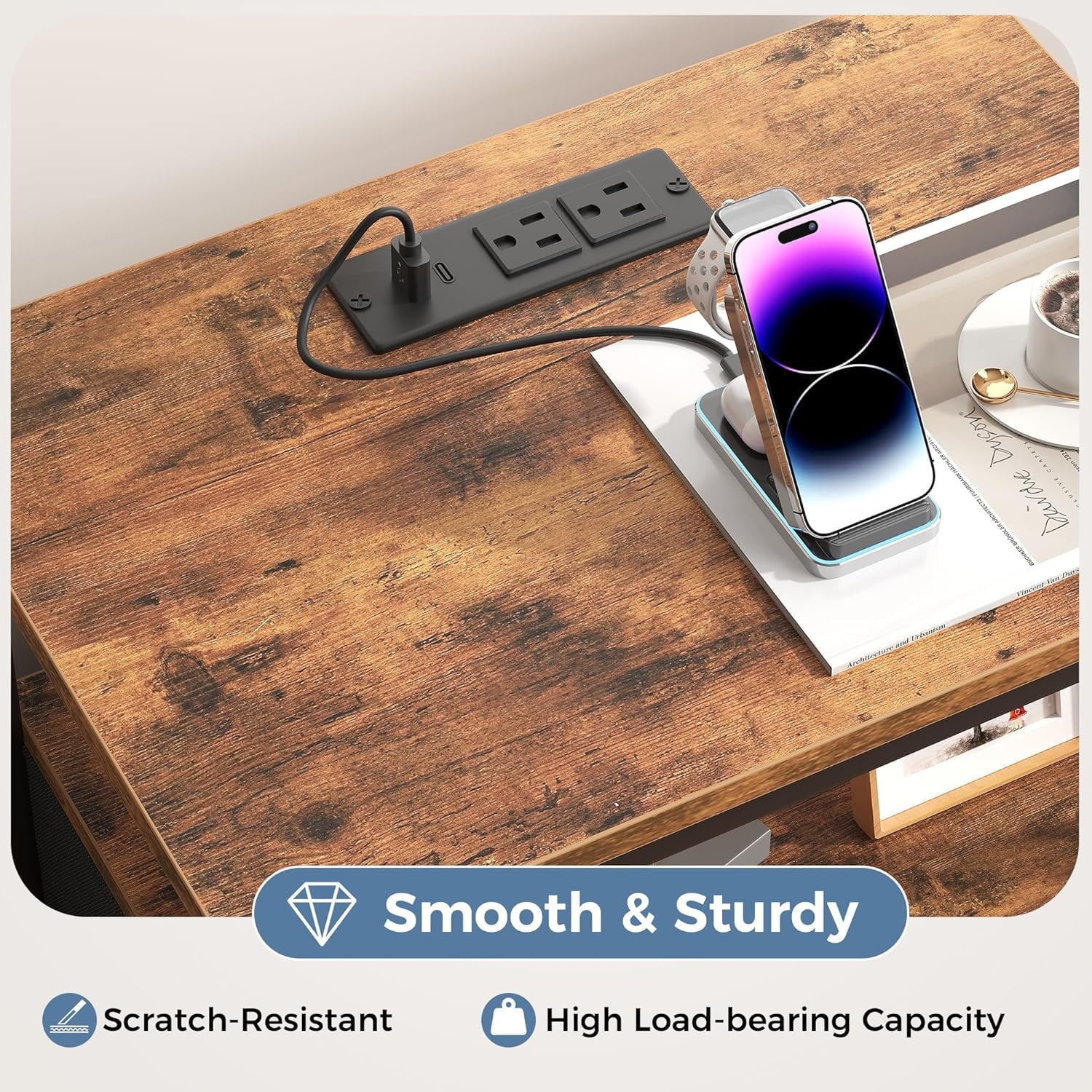 JIOABL Nightstand with USB & Type-C Charging, Fabric Drawers, Metal Frame