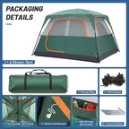 JIOABL 6 Person Camping Tent with Rainfly, Waterproof Polyester, Easy Setup, Portable with Carry Bag, Stakes & Ropes for Outdoor Camping