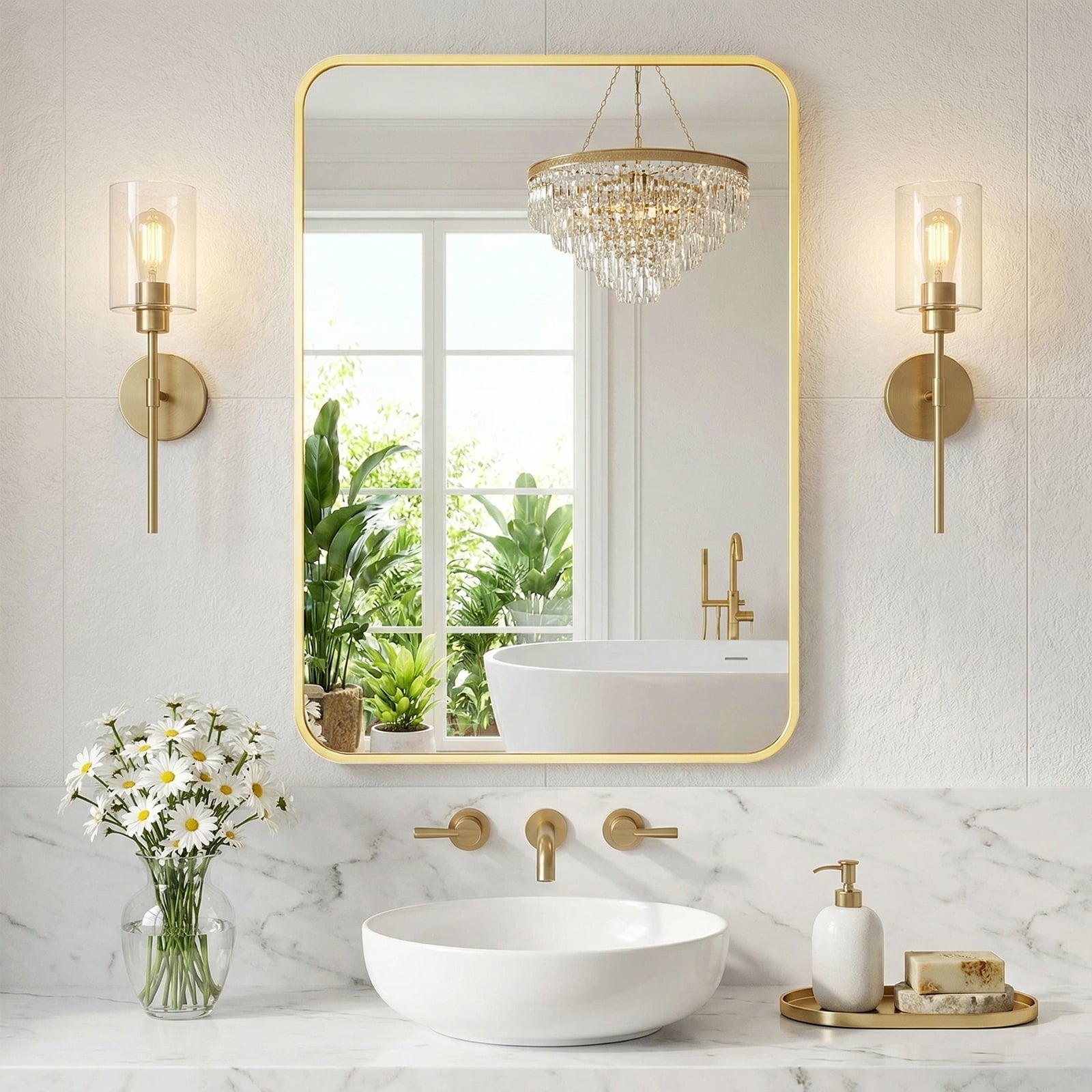 JIOABL Square with Rounded Corners Bathroom Mirror, Aluminum Wall-Mounted Tempered Glass Mirror - Perfect for Bathroom, Bedroom & Living Room