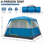 JIOABL 6 Person Camping Tent with Rainfly, Waterproof Polyester, Easy Setup, Portable with Carry Bag, Stakes & Ropes for Outdoor Camping