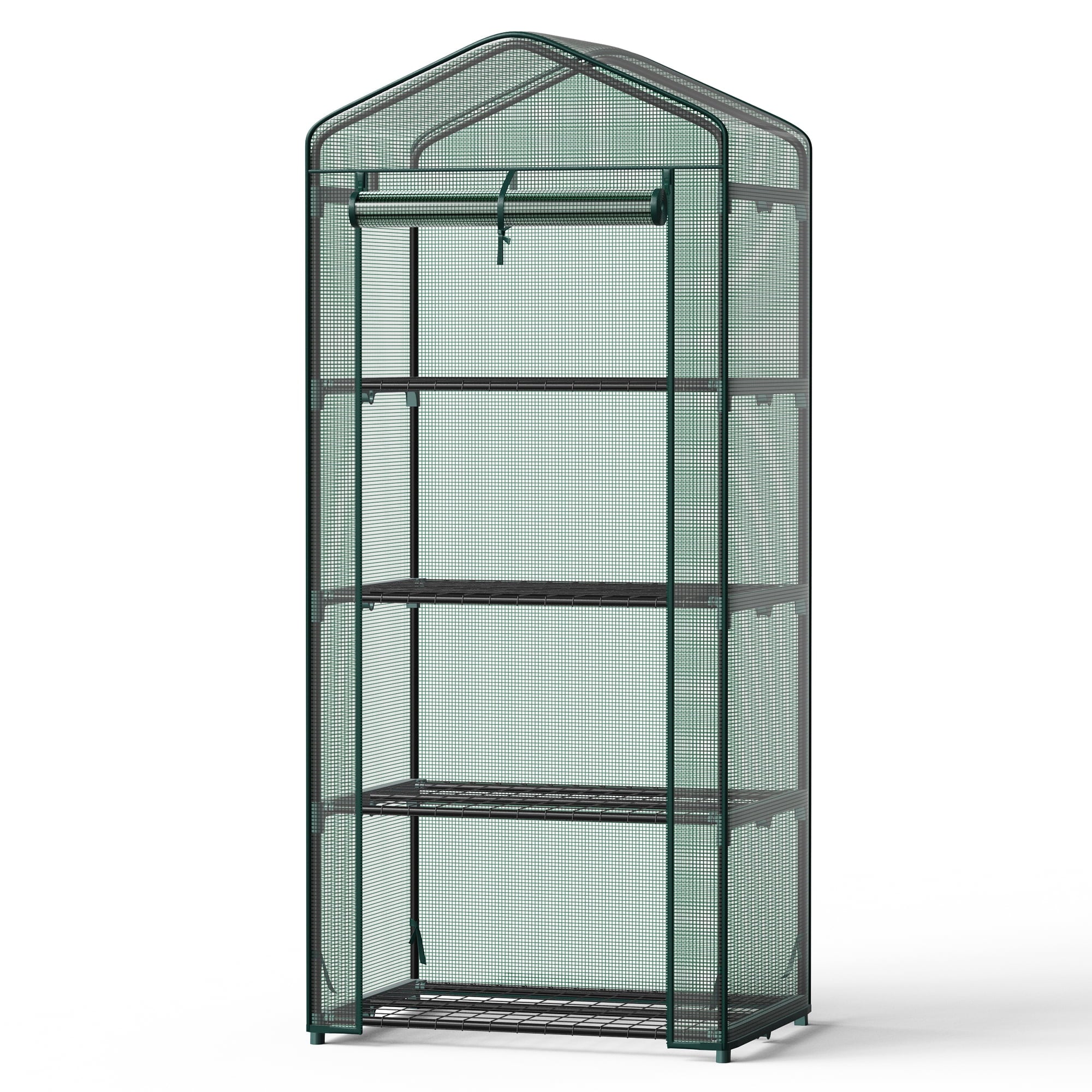JIOABL 4-Tier Mini Greenhouse with PE Cover, Portable Plant Grow House with Zipper Door & Steel Frame for Indoor Outdoor Garden, Green