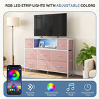 JIOABL TV Stand with  Fabric Drawers & Power Outlet, LED TV Console with USB & Type-C, Storage Dresser for Living Room