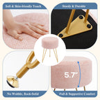 JIOABL Ottoman Foot Stool & Vanity Stool, 350lbs Capacity, Thick Cushion, Gold Metal Legs, for Bedroom & Living Room