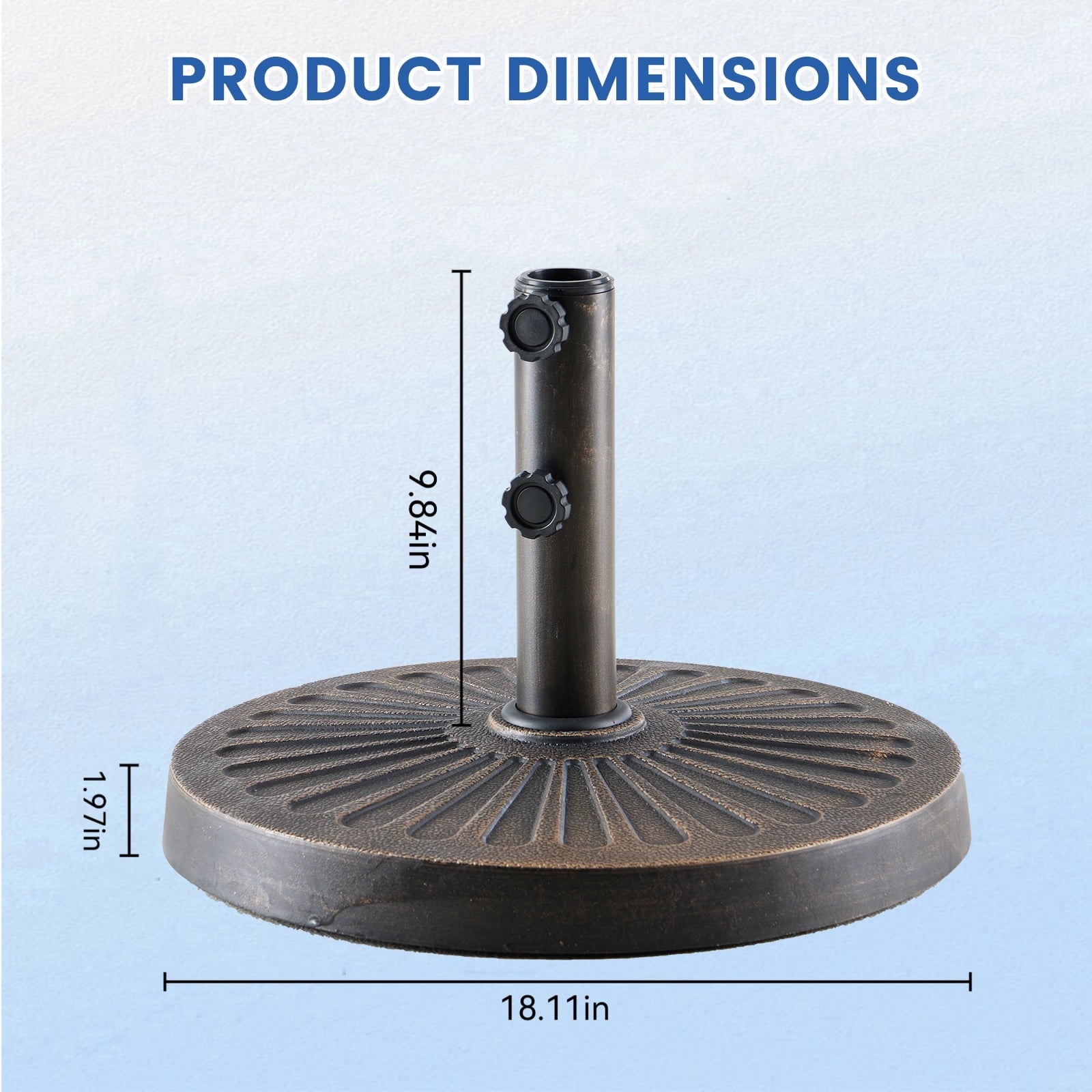 JIOABL Patio Umbrella Base with 2 Removable Pole Adapters, Heavy Duty Resin & Iron Stand, Waterproof, UV-Resistant, Adjustable
