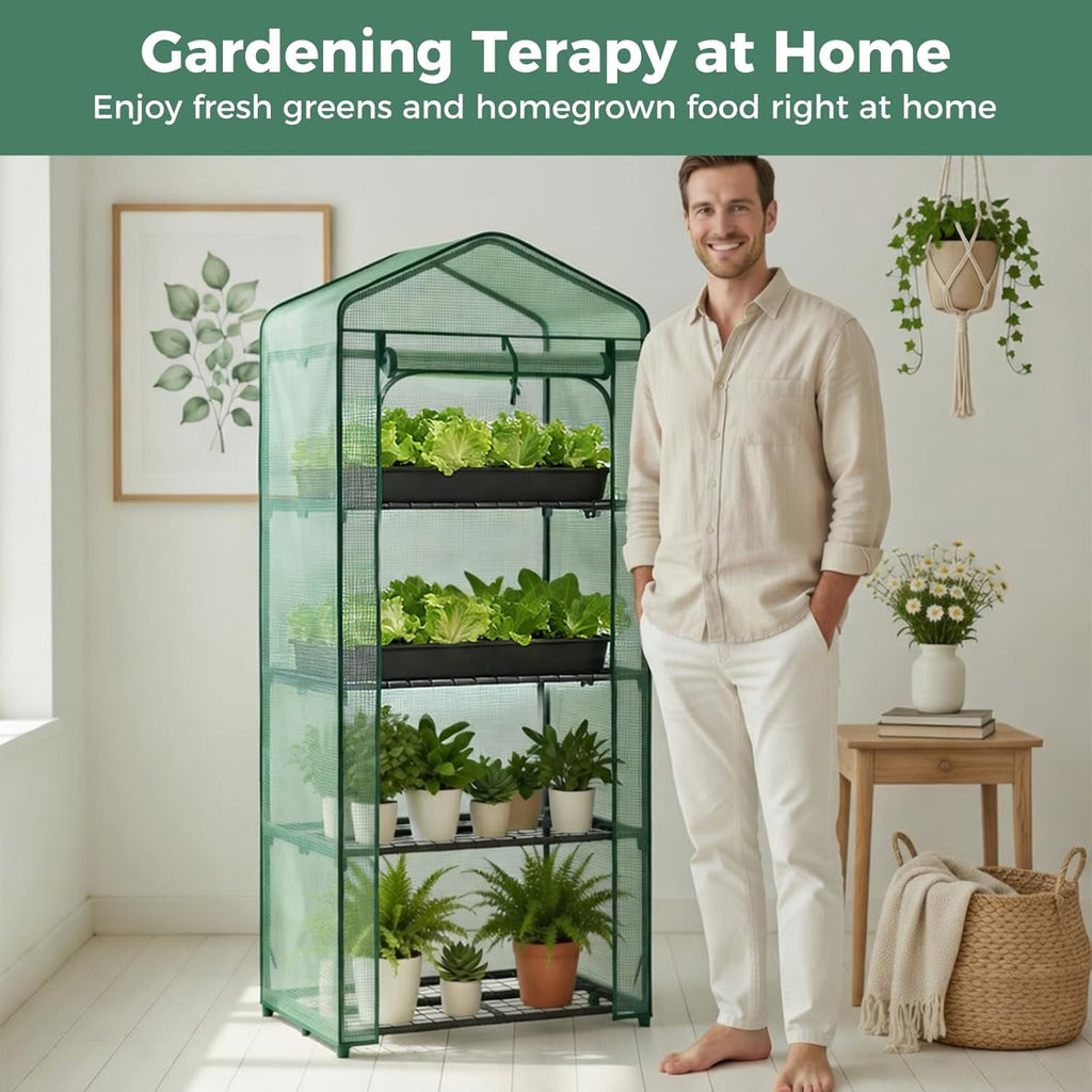 JIOABL Greenhouse with PE Cover, Portable Plant Grow House with Zipper Door & Steel Frame for Indoor Outdoor Garden