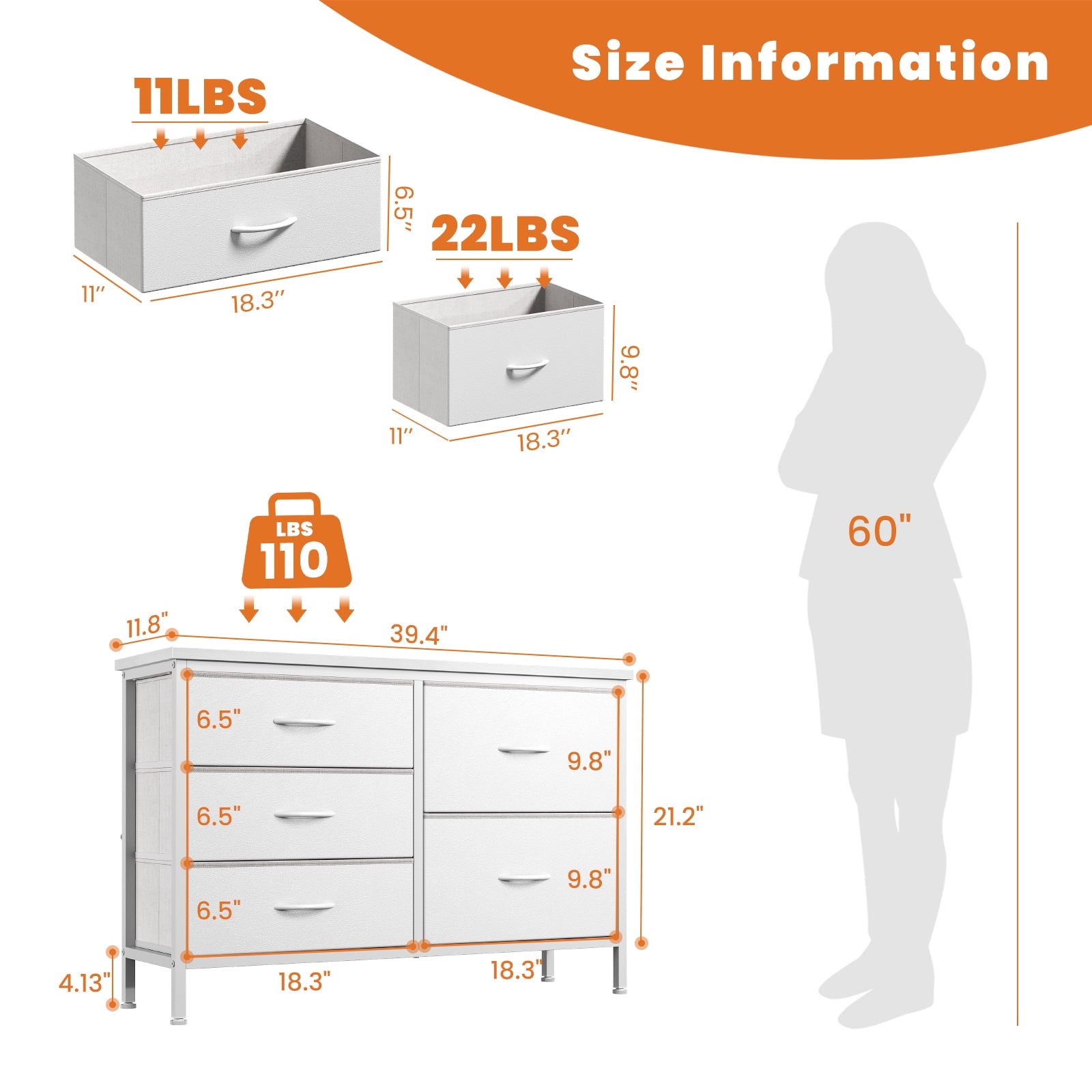 JIOABL 5-Drawer Dresser with Drawer Organizers for Bedroom, Living Room, or Closet