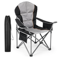 JIOABL Camping Chair, Portable Padded Outdoor Chair with Cup Holder & Cooler Bag, 500LBS Capacity, Folding for Beach Fishing Garden, Black Gray