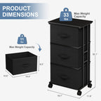JIOABL Dresser Storage with 3 Drawers, Fabric Tower, Vertical Storage Unit with Wheels & Adjustable Handles for Bedroom, Closet, Office